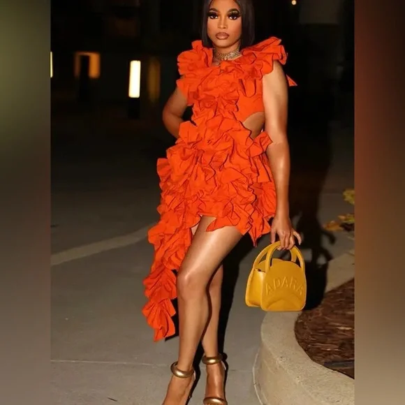 Elegant Ruffle Statement Mini Dress – Off-Shoulder Layered Halter Cocktail Dress - Picture 9 of 13